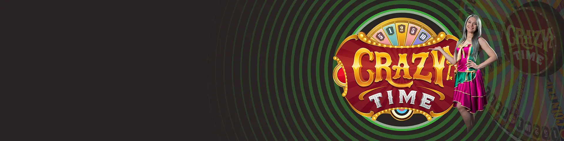 Official Unibet UK live casino banner artwork showing the Crazy Time wheel, title and a host against green rings.